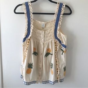 Anthropologie Pineapple Shirt Seen Worn Kept Embroidered Tank Sz S @ArrowsandBow